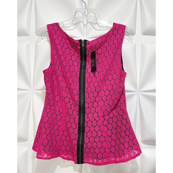 Nicole Miller Sz M Pink Lace Peplum Tank Top Sleeveless Blouse Womens NWT NEW - Picture 3 of 6